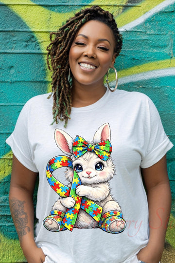 Autism Awareness Bunny PNG | Puzzle Ribbon Graphic Digital Download