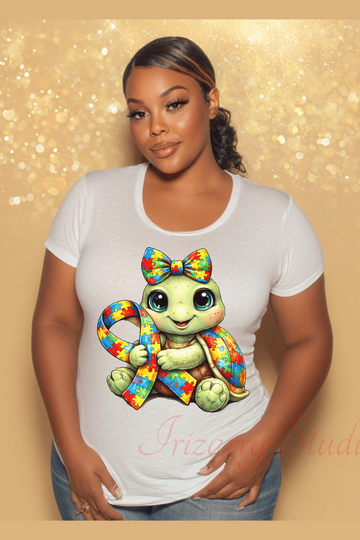 Autism Awareness Turtle PNG | Cute Puzzle Piece Ribbon Design | Sublimation Graphic for Shirts, Tumblers & Stickers | Digital Download