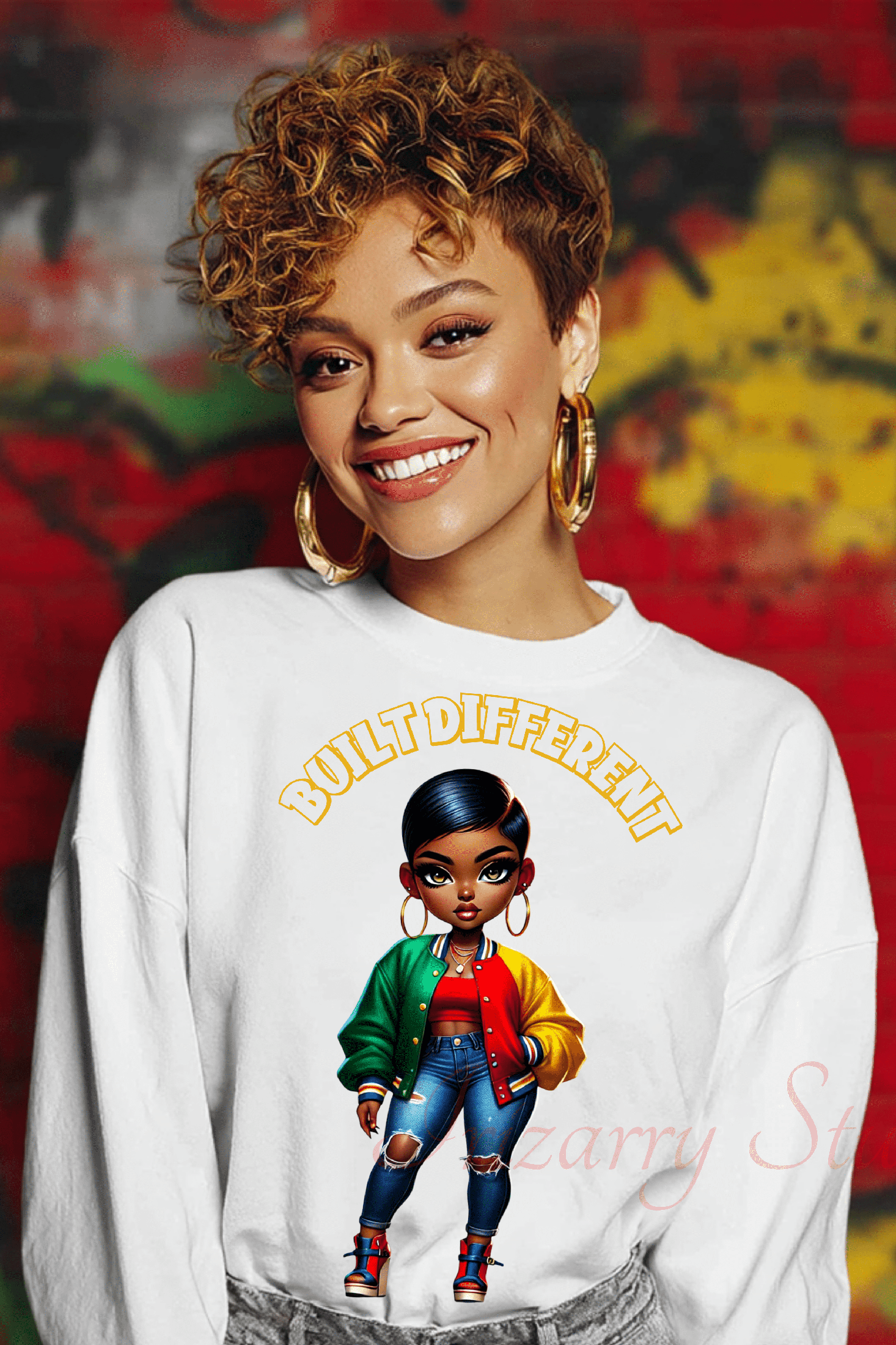 BUILT DIFFERENT – Bold Black Girl Digital Graphic | Streetwear Character Art PNG | Confidence Branding Design