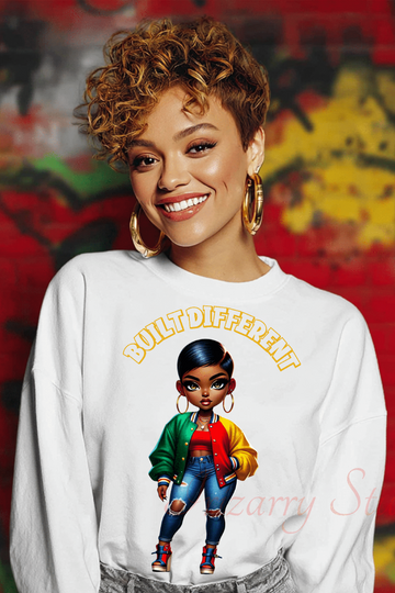 BUILT DIFFERENT – Bold Black Girl Digital Graphic | Streetwear Character Art PNG | Confidence Branding Design