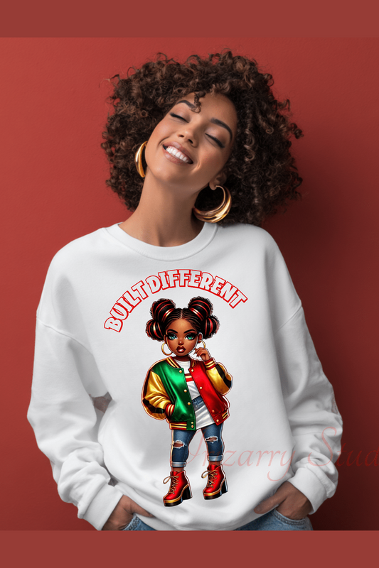 Built Different Black Girl PNG, Melanin Queen Digital Art, Afro Girl Clipart, DTF Sublimation Design - Instant Digital Download