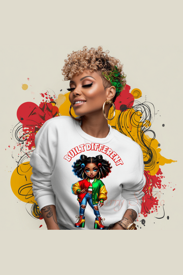 Built Different Black Girl PNG, Melanin Queen Digital Art, Afro Girl Clipart, DTF Sublimation Design - Instant Digital Download