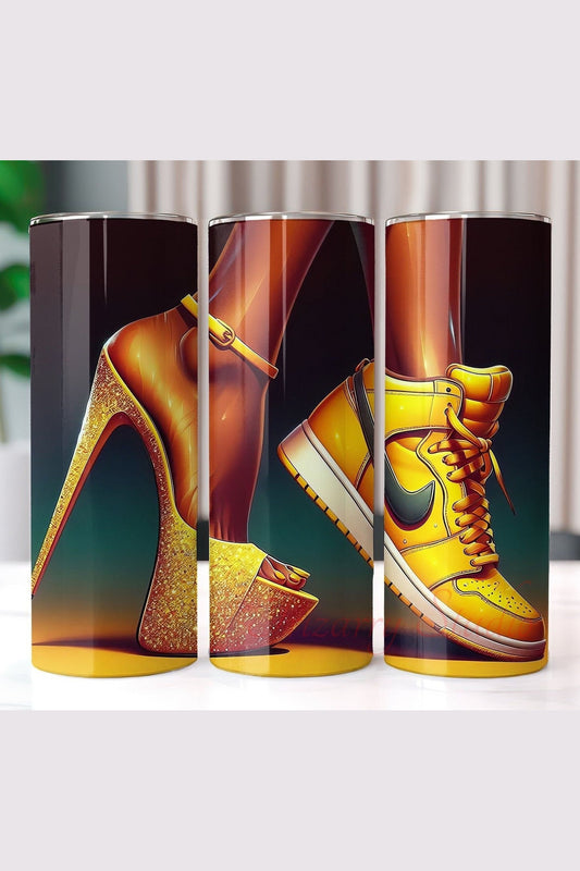 Luxury Street Style Art – Gold Sneaker vs Heel Digital Wall Art Printable Poster