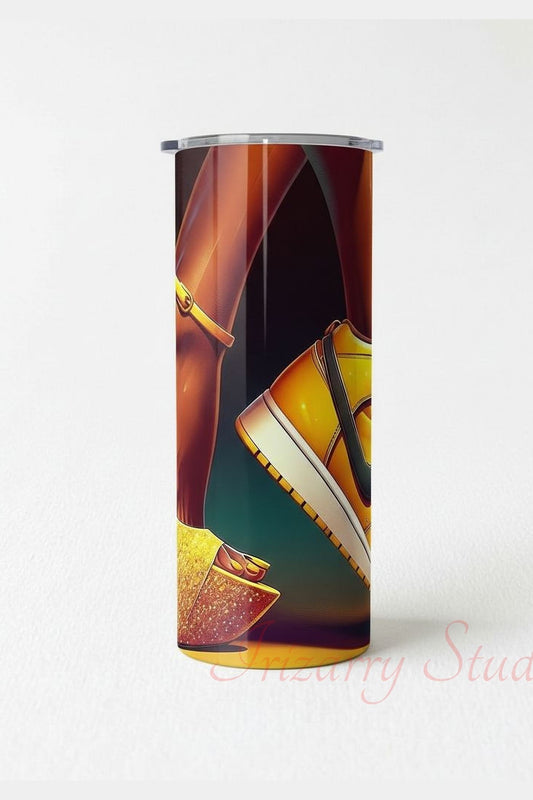 Luxury Street Style Art – Gold Sneaker vs Heel Digital Wall Art Printable Poster