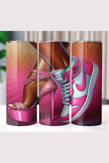 Pink Glam Tumbler Wrap PNG | High Heel & Sneaker Design | Fashion Glitter Sublimation | 20oz Skinny Tumbler Design