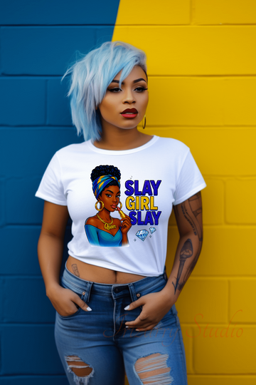 Slay Girl Slay PNG – Melanin Queen Afro Art Graphic for Sublimation & Apparel