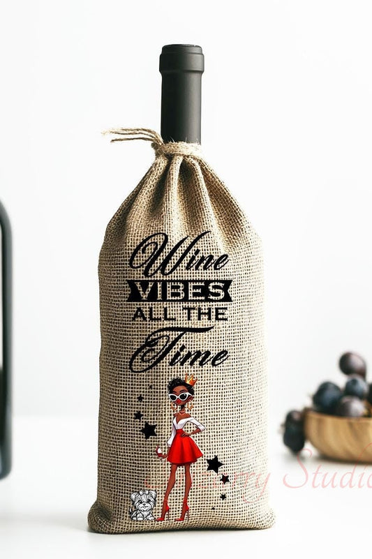 Wine Vibes All The Time PNG | Black Girl Wine Lover Design | Funny Wine Quote Sublimation File for Shirts, Tumblers & Gifts | Digital Download