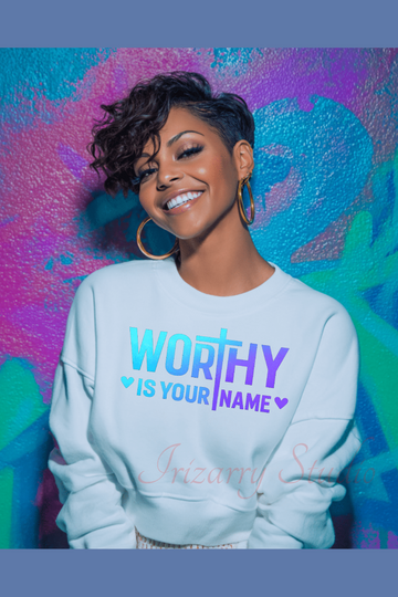 Worthy Is Your Name Blue Purple PNG | Christian Praise Quote Design | DTF/Sublimation Shirt File | Instant Digital Download